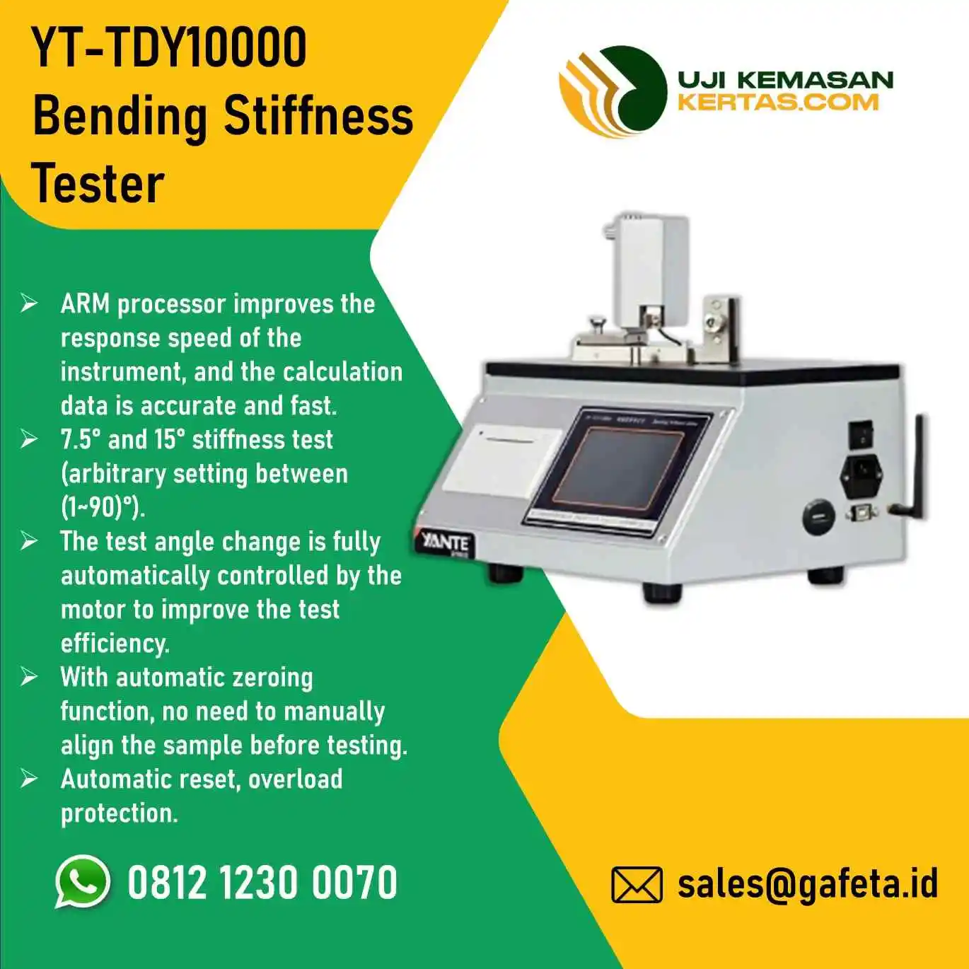 Jual YT-TDY10000 Bending Stiffness Tester untuk Kertas, Karton, Cardboard