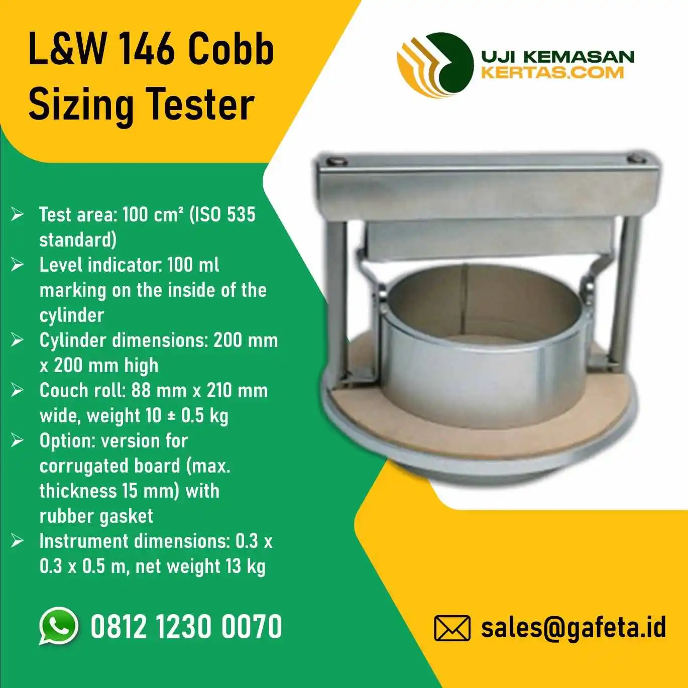 Jual L&W 146 Cobb Sizing Tester – Alat Uji Daya Serap Air Kertas & Karton