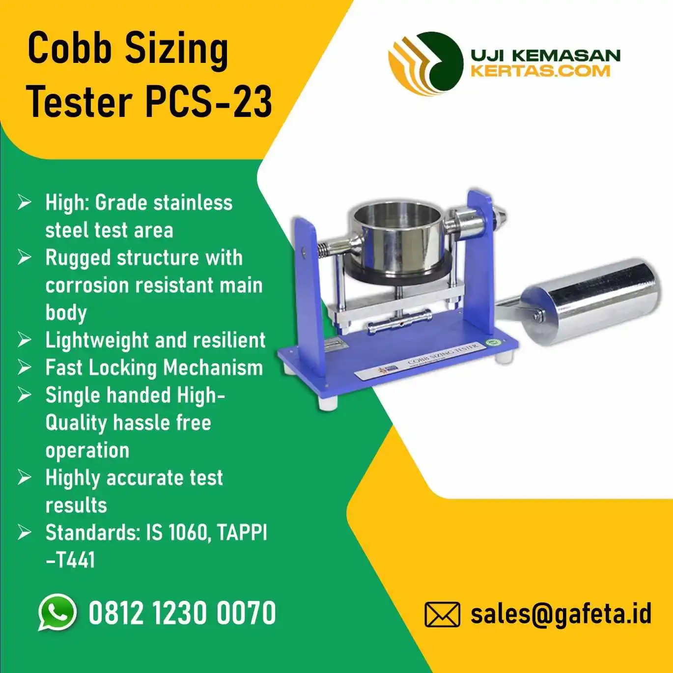 Jual Cobb Sizing Tester PCS-23: Uji Daya Serap Air pada Kertas & Material