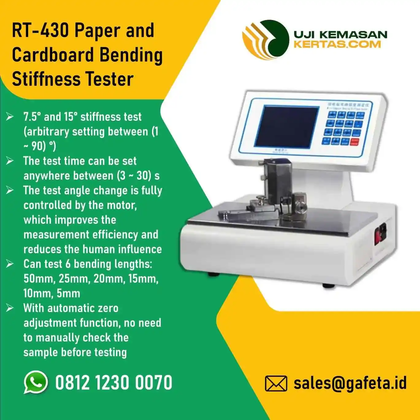 RT-430 Paper and Cardboard Bending Stiffness Tester: Harga & Spek Lengkap