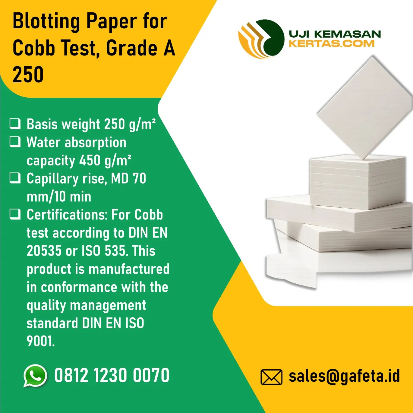 Jual Blotting Paper for Cobb Test Grade A 250 gsm