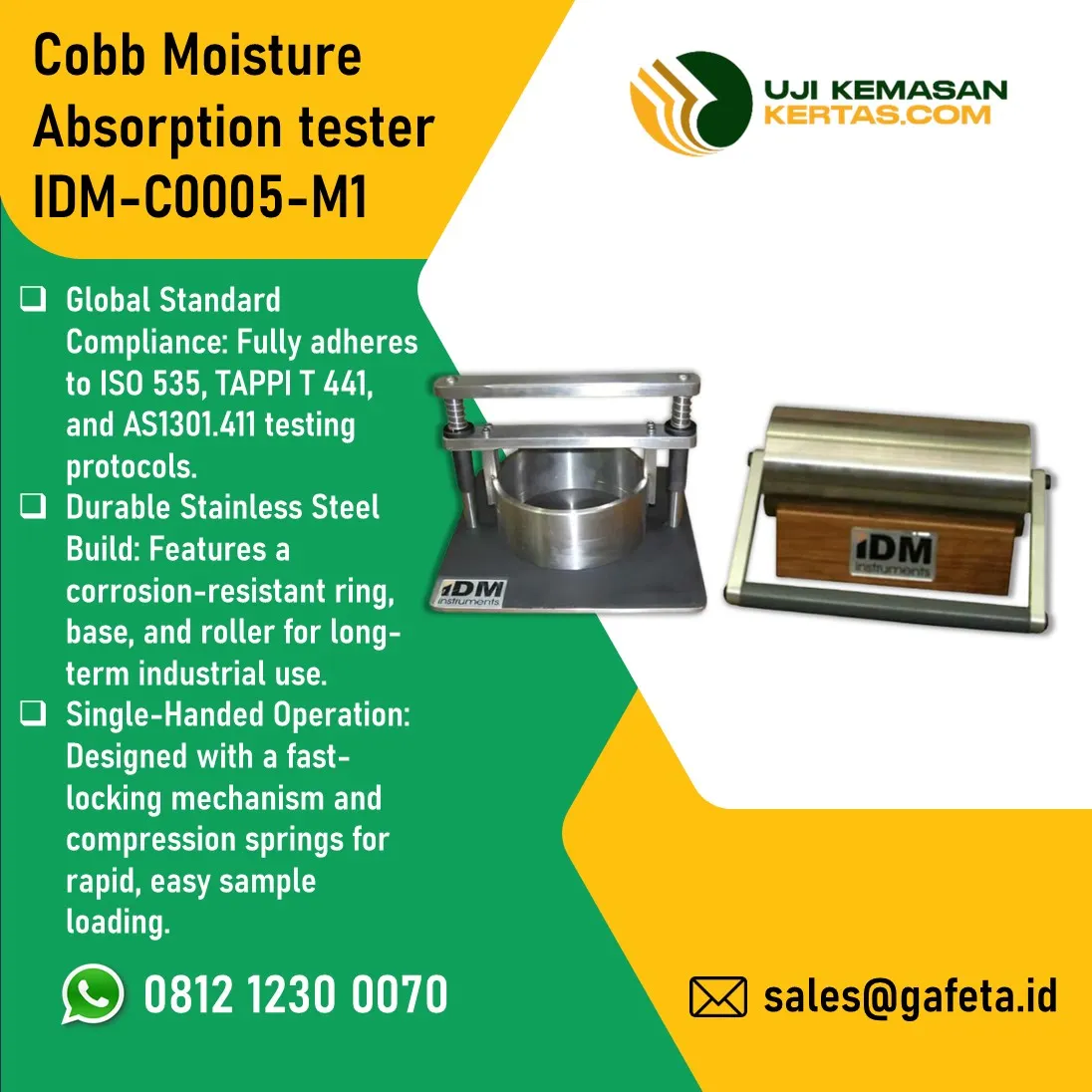 Jual Cobb Sizing Tester untuk Uji Daya Serap Air Kertas