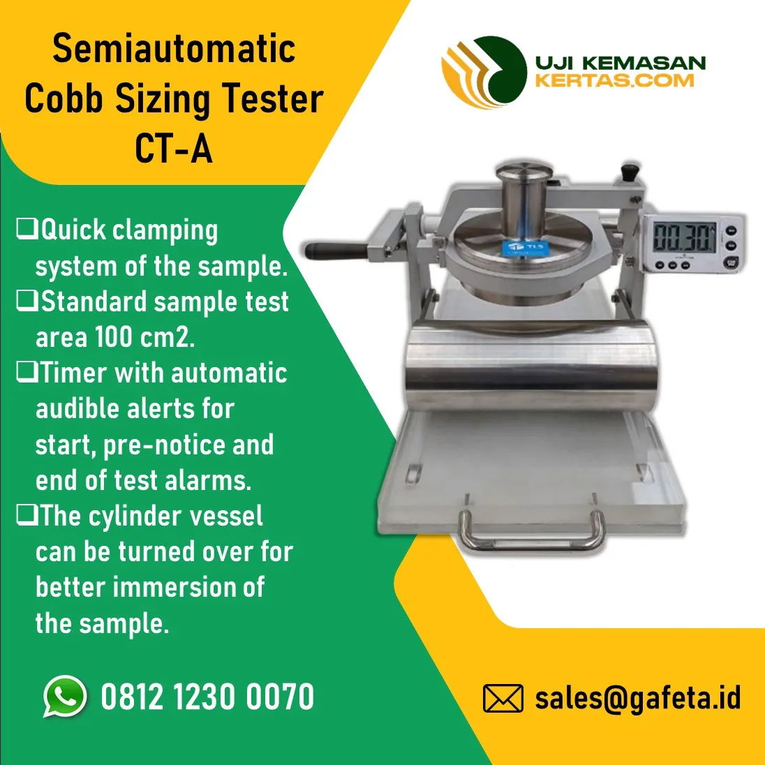 Semi-automatic Cobb Sizing Tester CT-A untuk Uji Penyerapan Air Paper