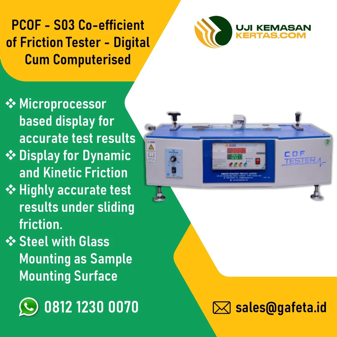 Jual Static Coefficient Of Friction Tester PCOF-S03